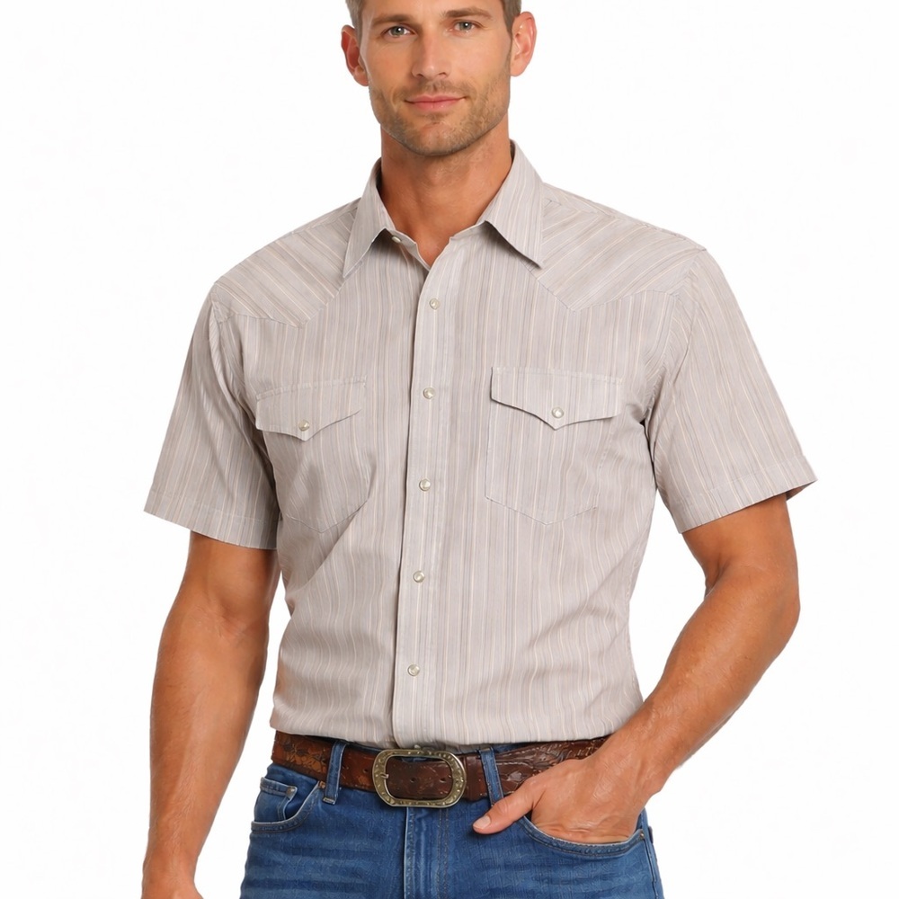 Panhandle Slim Mens Pearl Snap Western Shirt Short Sleeve Striped Large